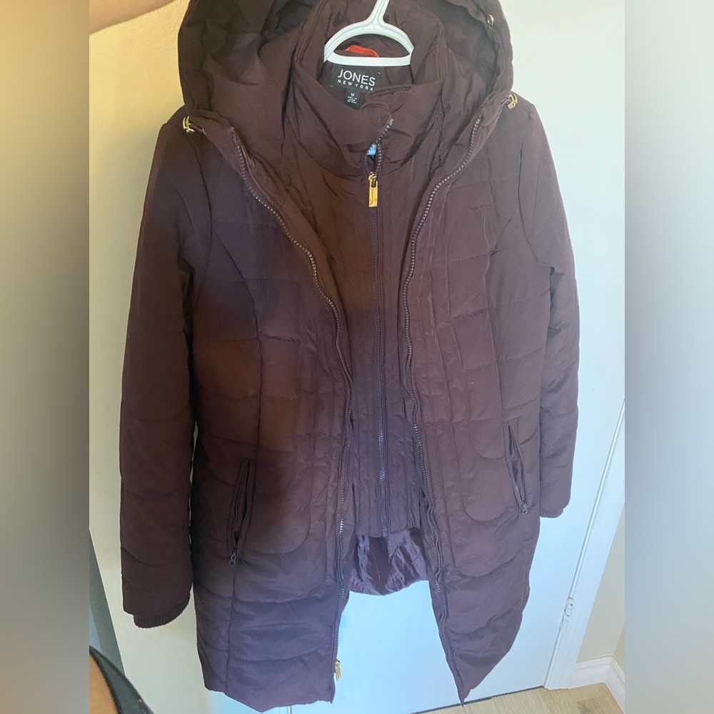 Jones New York Maroon Hooded Puffer Coat